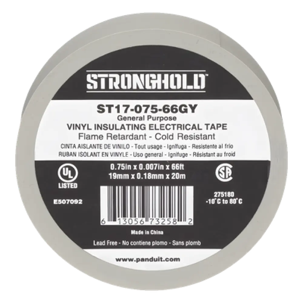 Cinta Aislante Eléctrica / PVC 0.18 mm / 19 mm x 20.12 m (66 ft) / 600V / UL 510 / Gris