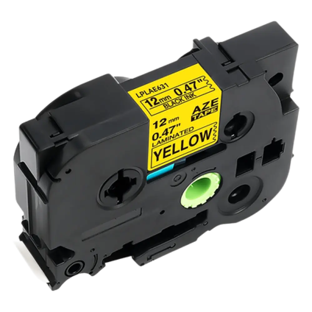 Cartucho de Etiquetas Laminadas / Negro sobre Amarillo / 12 mm (1/2") / 8 m (26.2 ft) / Alta Visibilidad para Cables / Compatible Brother