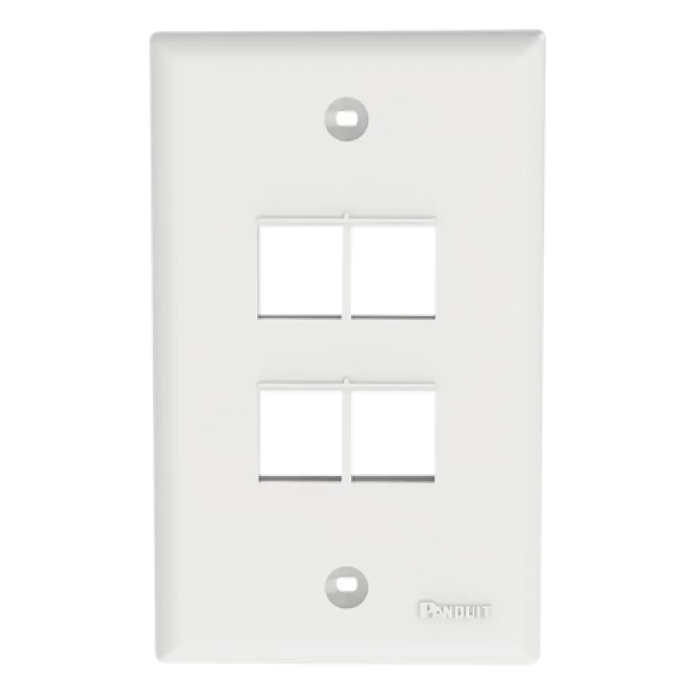 Placa de Pared Vertical / 4 Puertos Keystone / Montaje Vertical / 69.8 x 114.3 mm / 2.75 x 4.5 pulg. / ABS / Blanco