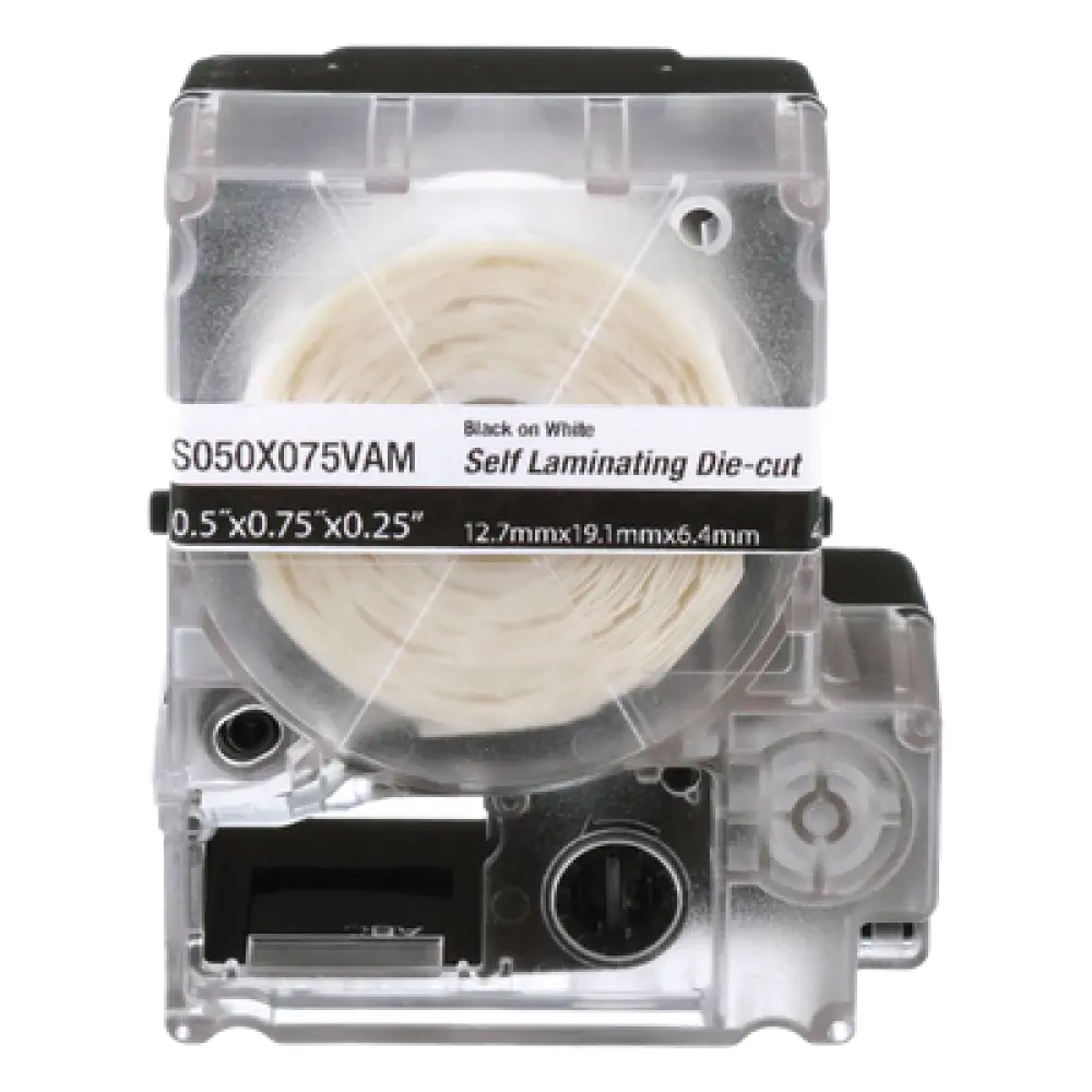 Casete de Etiquetas Autolaminadas / 12.7 x 19.1 mm (0.5 x 0.75 in) / 425 Etiquetas / Cables 2-4 mm (0.08-0.16 in) / Calibre 18-14 AWG / -40°C a 66°C
