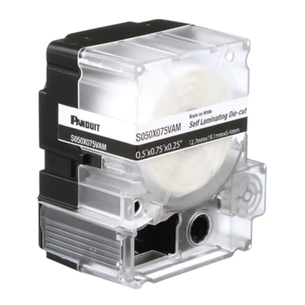 Casete de Etiquetas Autolaminadas / 12.7 x 19.1 mm (0.5 x 0.75 in) / 425 Etiquetas / Cables 2-4 mm (0.08-0.16 in) / Calibre 18-14 AWG / -40°C a 66°C