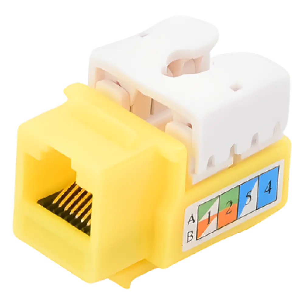Jack Keystone Cat5e / Terminación 110 Punchdown / RJ45 Sin Blindaje / 90° / 24-26 AWG / Amarillo