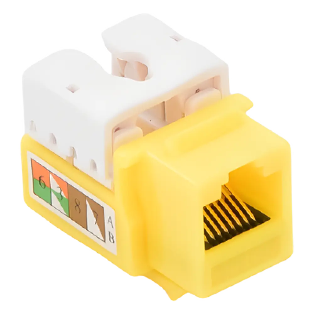 Jack Keystone Cat5e / Terminación 110 Punchdown / RJ45 Sin Blindaje / 90° / 24-26 AWG / Amarillo