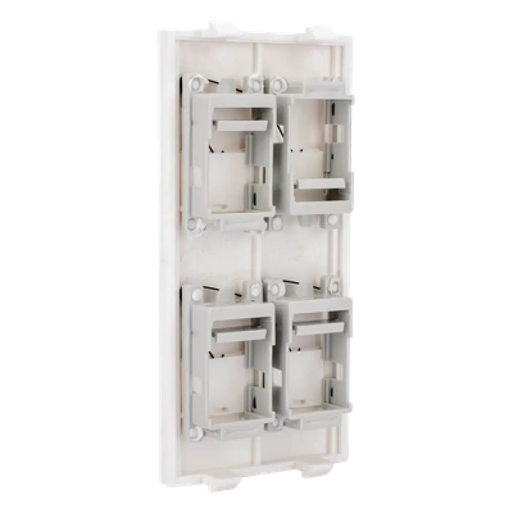 Placa Plana de Voz y Datos con Guardapolvo / 4 Puertos Keystone / Color Blanco / 108 x 52 mm / 5 mm Profundidad / Compatible Cajas Pavimento