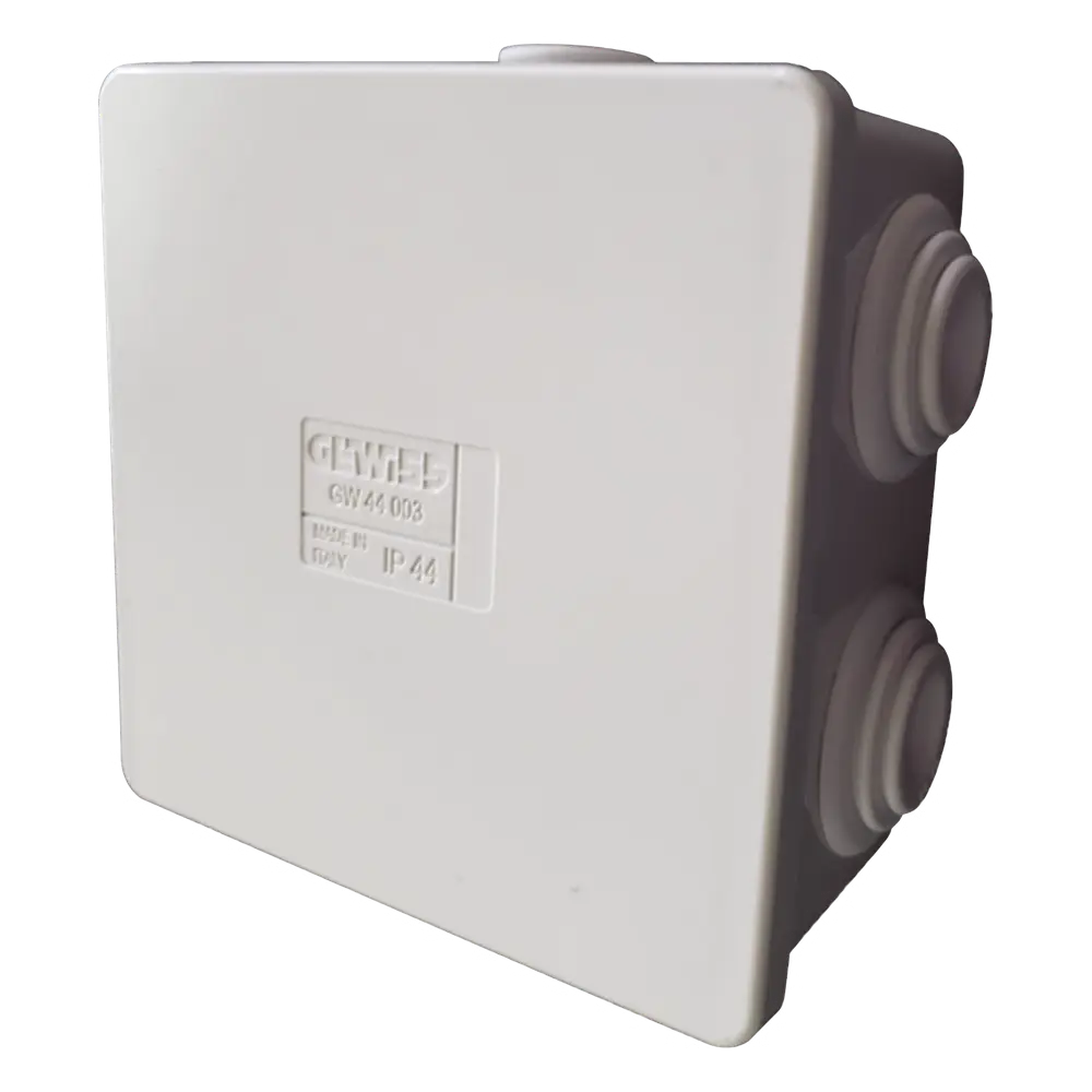 Caja Estanca de PVC Para Derivación y Conexión, 6 Entradas, Tapa a Presión, 80×80×40 mm (Mayor Área Interna, Uso Exterior IP44, Material que no Propaga el Fuego y Libre de Hálogenos