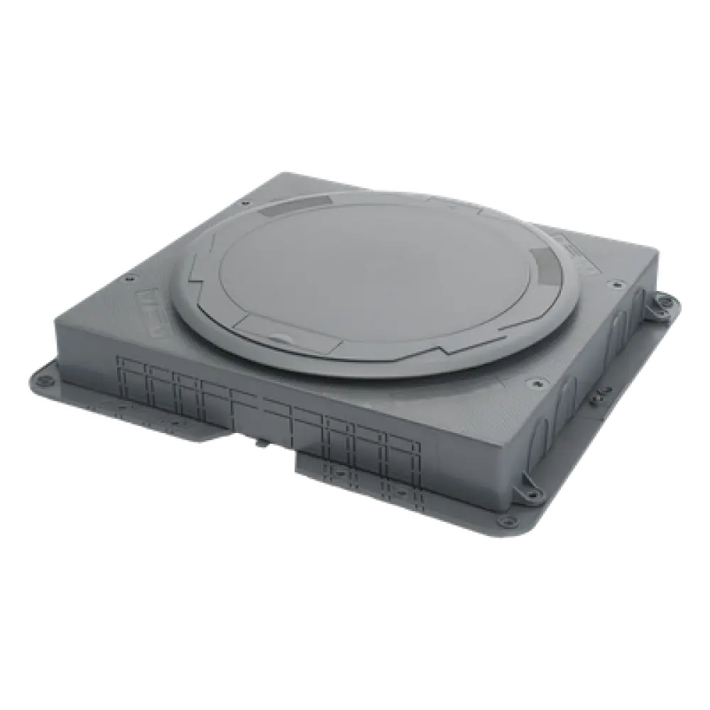 Caja de Instalación Empotrada / Profundidad Reducida / Cubeta para Concreto / Acabado al Ras del Piso / Mecanismos Energía y Datos
