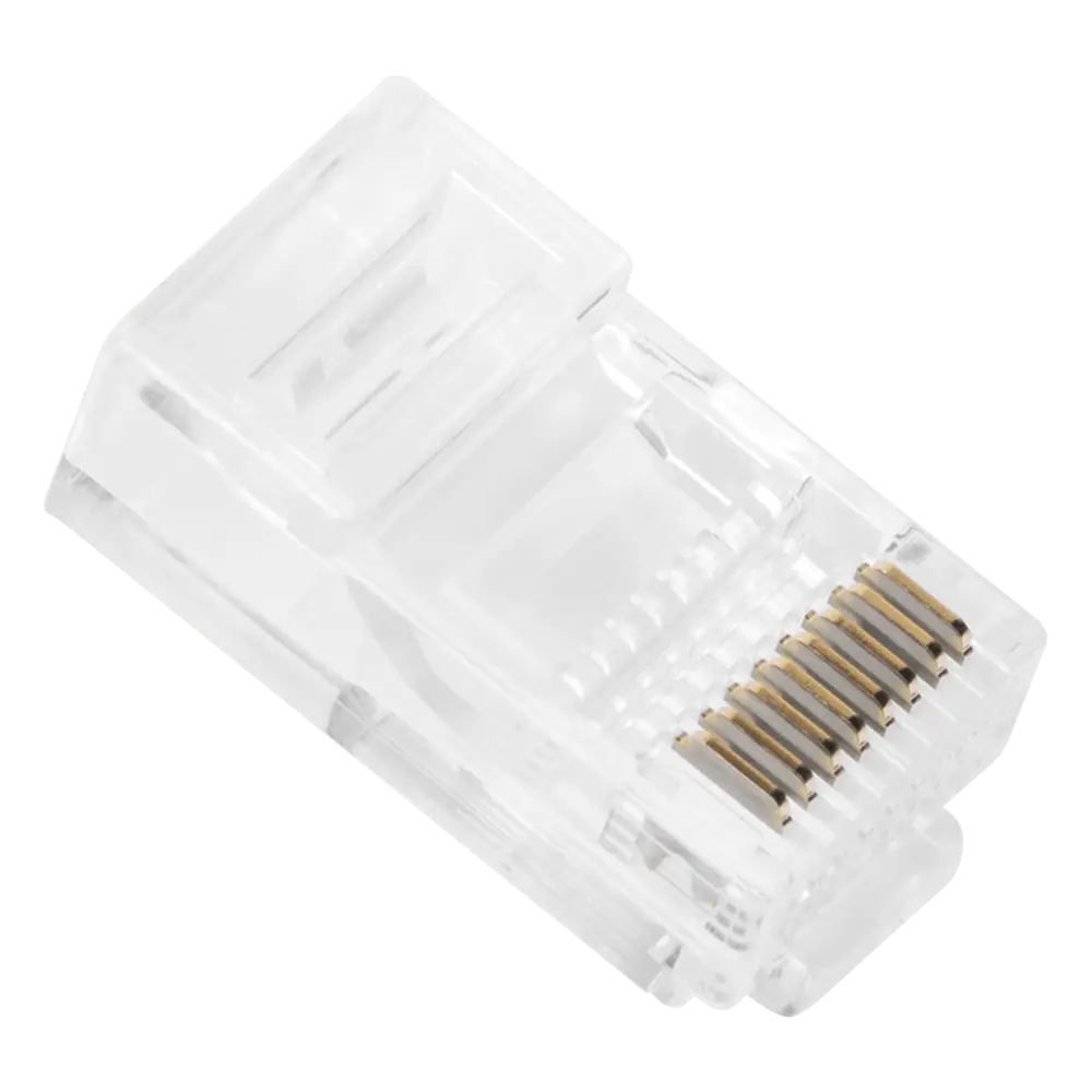 Bote con 100 Plugs Pass Through RJ45 Cat5e sin Blindaje, Chapado de Oro a 30 Micras para Durabilidad Extrema
