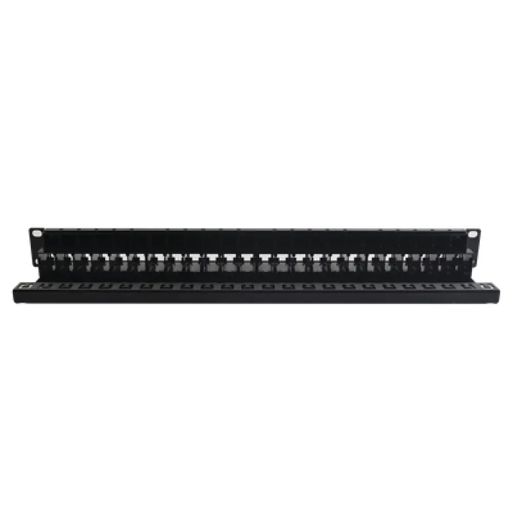 Patch Panel UTP de 24 Puertos / Categoría 6 / Plano / 1UR / Precargado con Jacks Z-MAX / Acero 18 Gauge