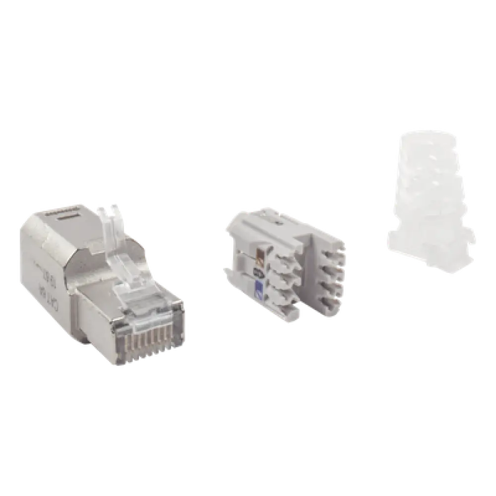 Conector RJ45 Cat6A Blindado / Terminación en Campo / 10 Gbps / Sin Clip Protector / UL 2043 Plenum