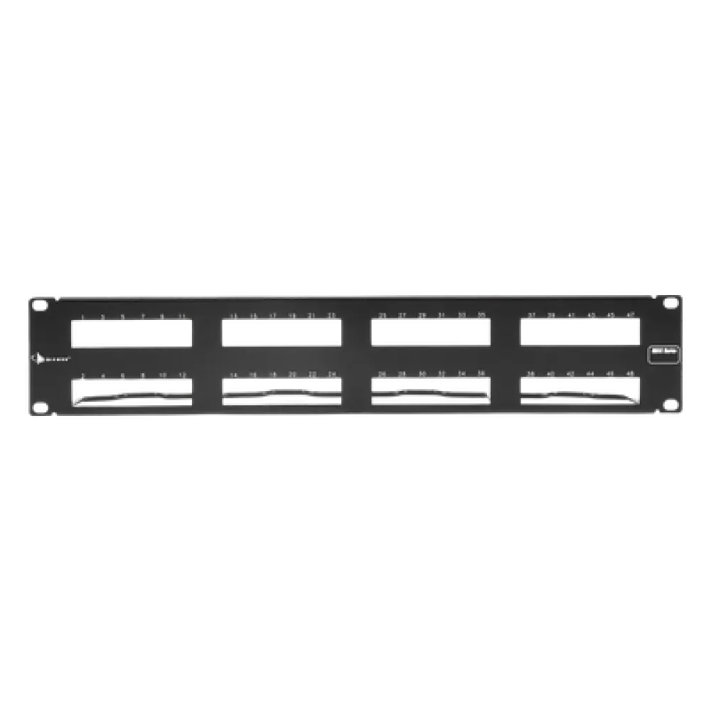 Patch Panel / 48 Puertos UTP / Vertical 2U (3.5') / Aluminio Cepillado / Negro / 19" Rack