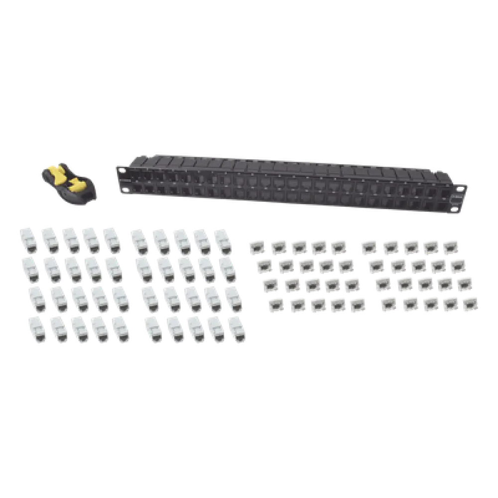 Patch Panel UTP / 48 Puertos Cat 6 / Plano 1UR / 19" Rack / Acero Negro / 4.3 x 19 x 1.7 in