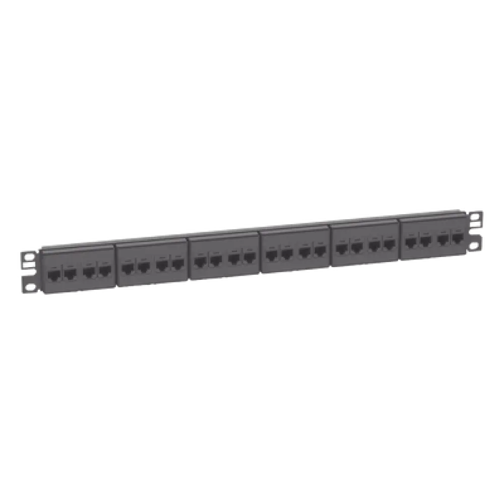 Panel de Parcheo / 24 Puertos / Cat 5e / 1 UR / Plano / Negro