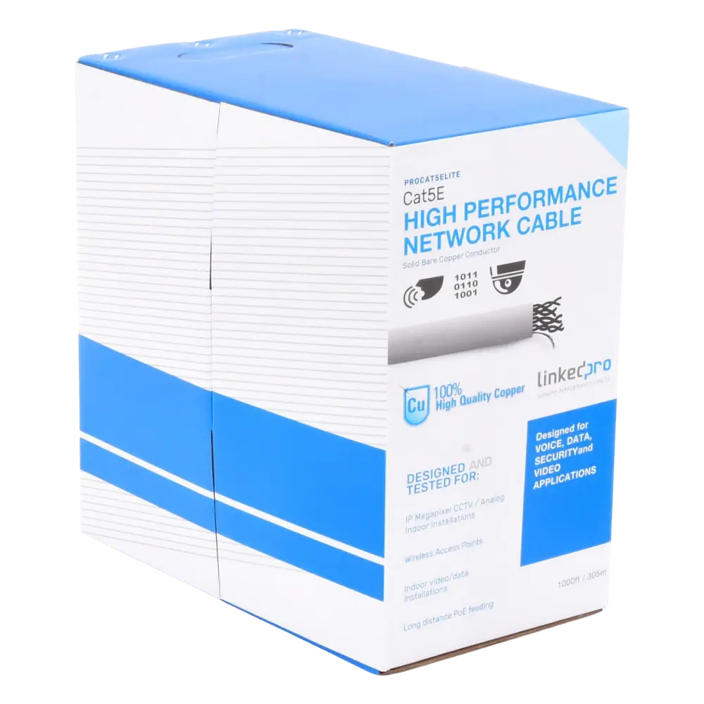 Bobina de Cable de 305 Metros (1000 Pies), Cat5e, 24 AWG, Color Gris, UL, para Aplicaciones en Videovigilancia, Redes de Datos. Uso Interior