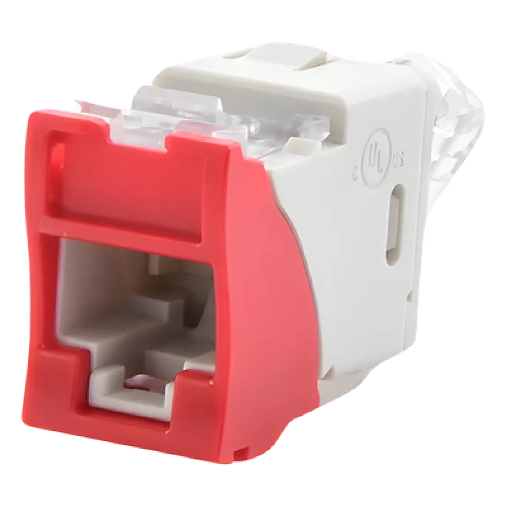 Jack RJ45 Cat6a / UTP / Montaje Híbrido Plano-Angulado / Terminación 110 / Color Rojo