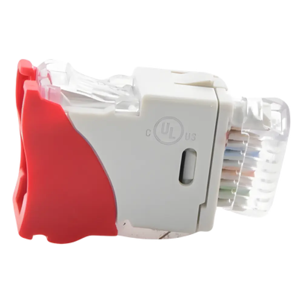 Jack RJ45 Cat6a / UTP / Montaje Híbrido Plano-Angulado / Terminación 110 / Color Rojo