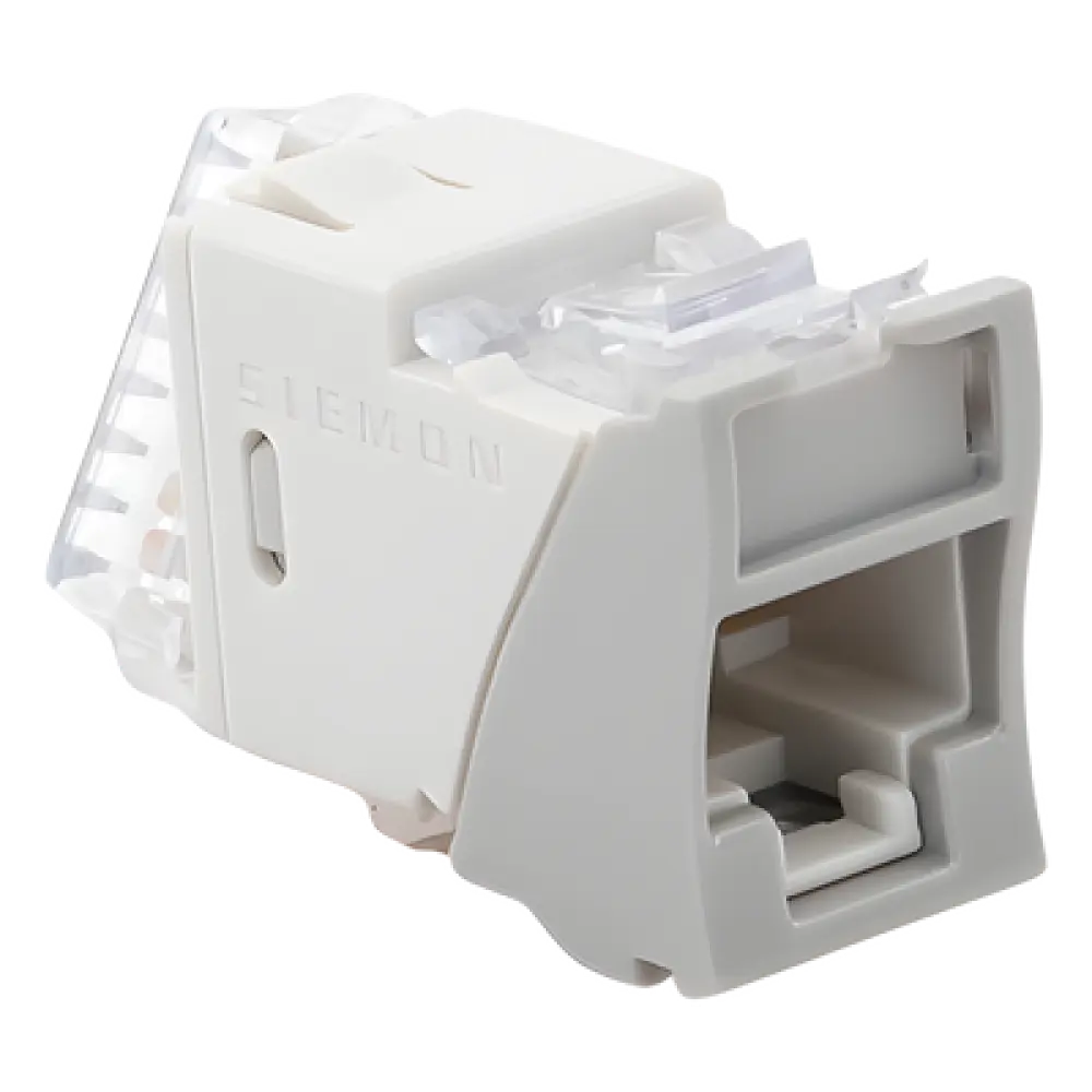 Jack de Cobre Cat5e / UTP / Montaje Híbrido Plano y Angulado / Terminación T568A/B / UL94 V-0 / -10 a 60°C