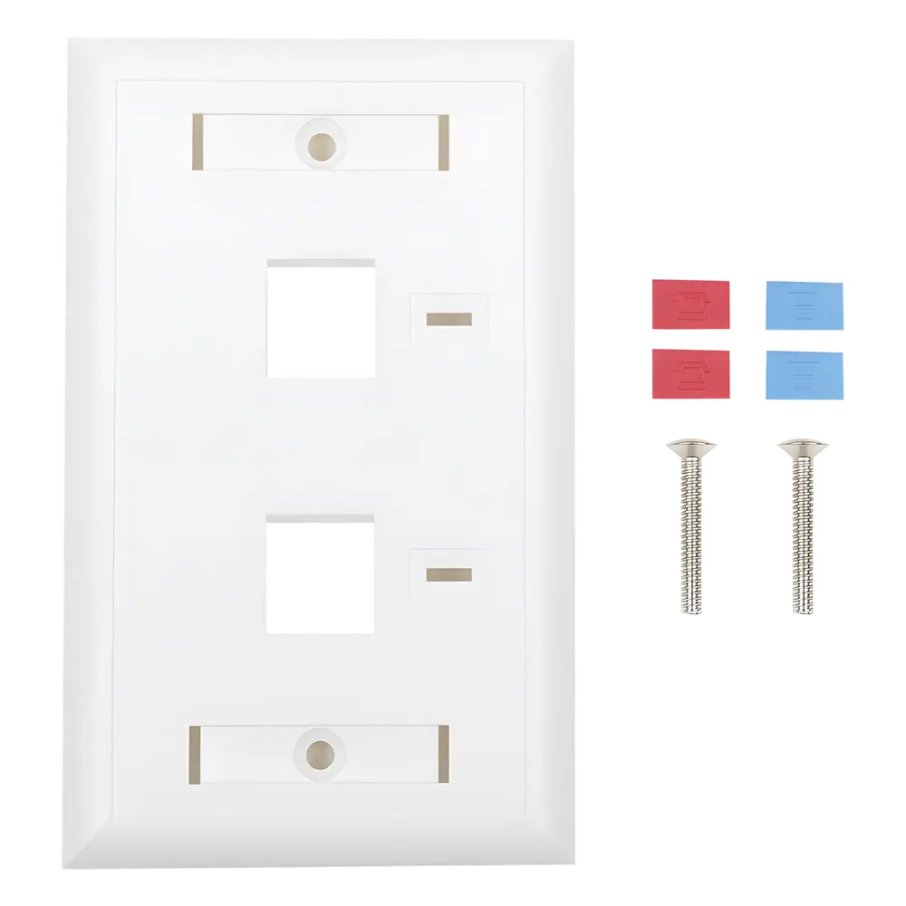 Placa de Pared de 2 Puertos, Keystone, con Espacio para Etiqueta, Color Blanco