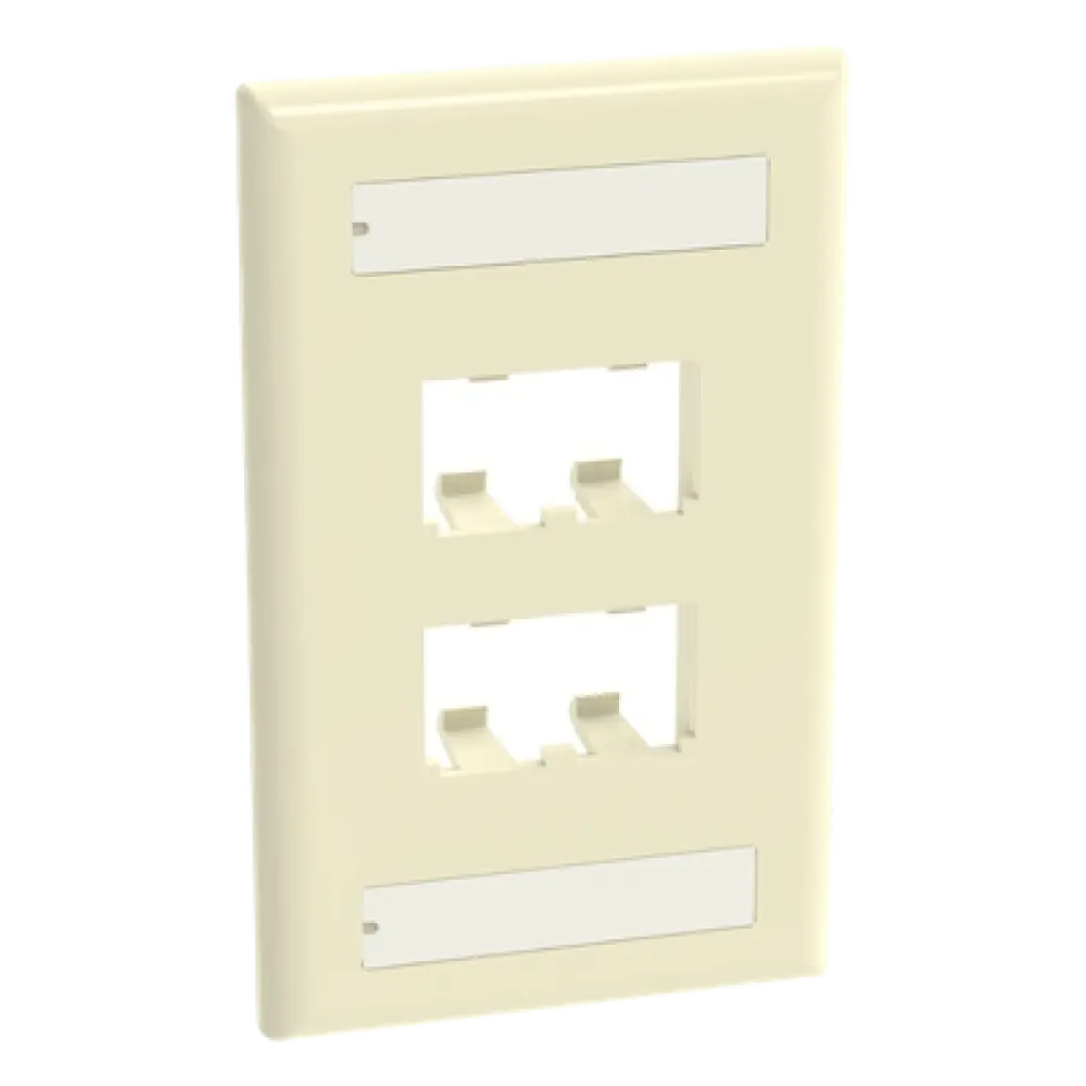 Placa de Pared Vertical / 4 Puertos Mini-Com / Diseño Plano / Con Espacios para Etiquetas / 2.75 x 4.5 in / ABS Marfil