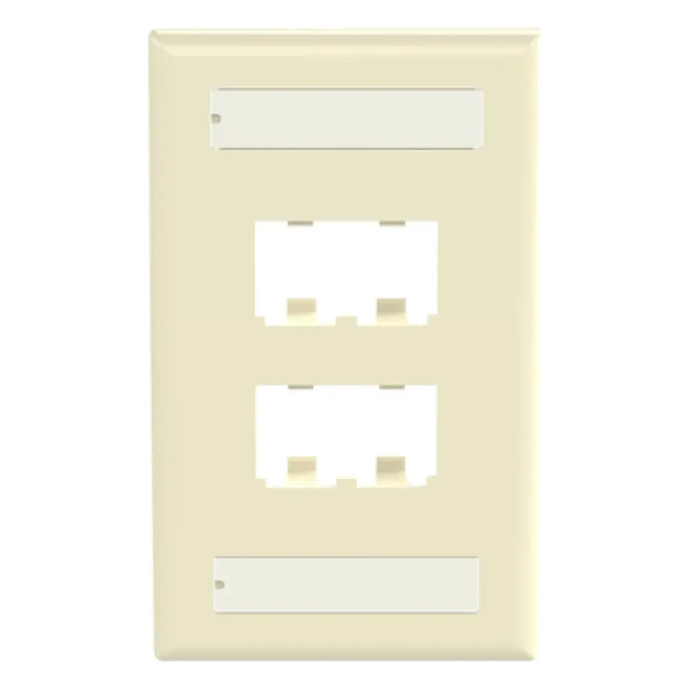 Placa de Pared Vertical / 4 Puertos Mini-Com / Diseño Plano / Con Espacios para Etiquetas / 2.75 x 4.5 in / ABS Marfil