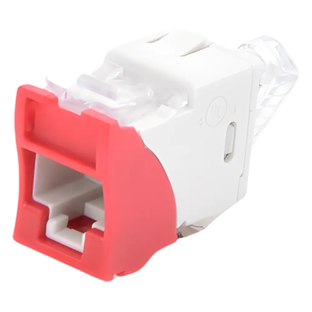 Jack / Cat5e UTP / Montaje Híbrido Plano o Angulado / Color Rojo / Punch Down 110 / -10 a 60°C