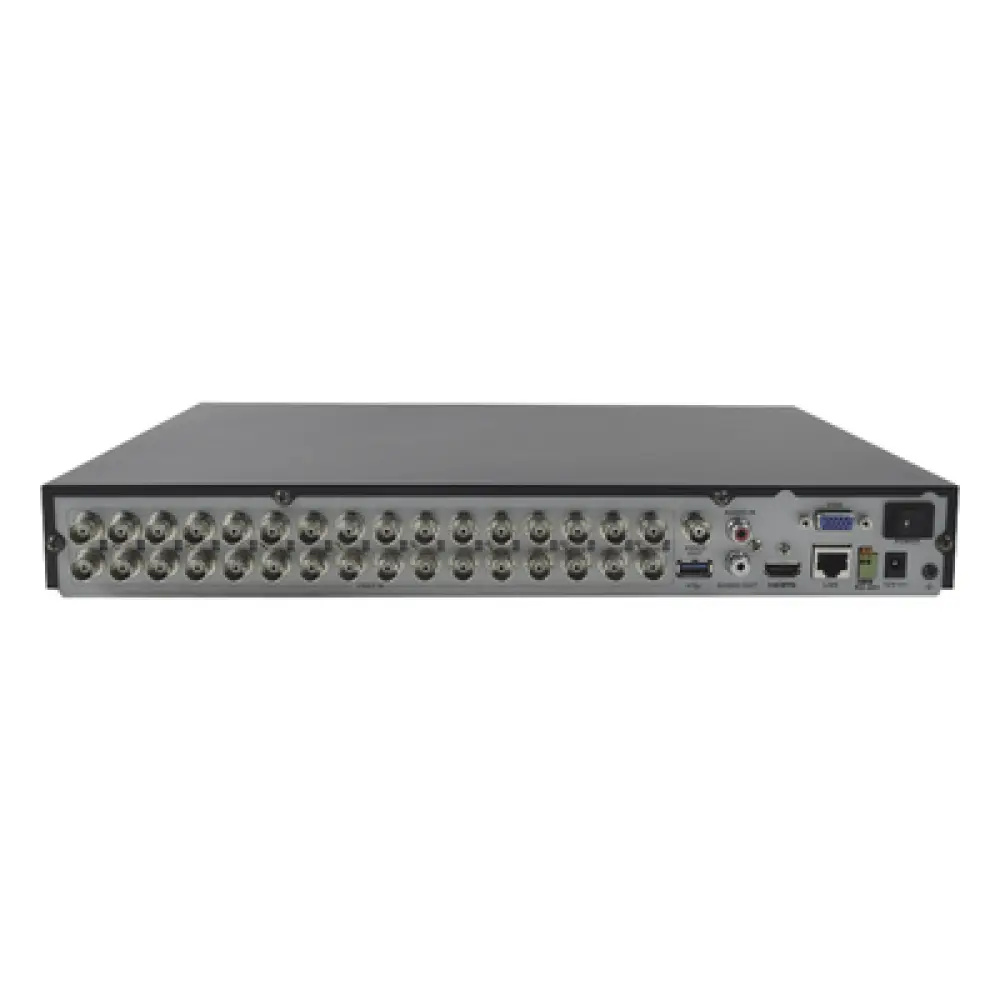 DVR Pentahíbrido / 32 Canales TurboHD + 8 Canales IP / 5 Megapixel Lite / Reconocimiento Facial 4 Canales / Audio Bidireccional Coaxitron / 2 Bahías HDD hasta 12 TB / H.265+ / Salida Full HD