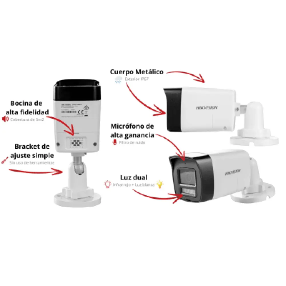 Cámara Bala TURBOHD / 3K 5 Megapixel / Lente 2.8 mm / Ángulo 112° / Dual Light IR 30 m (98.4 ft) + Luz Blanca 20 m (65.6 ft) / Audio Bidireccional / IP67