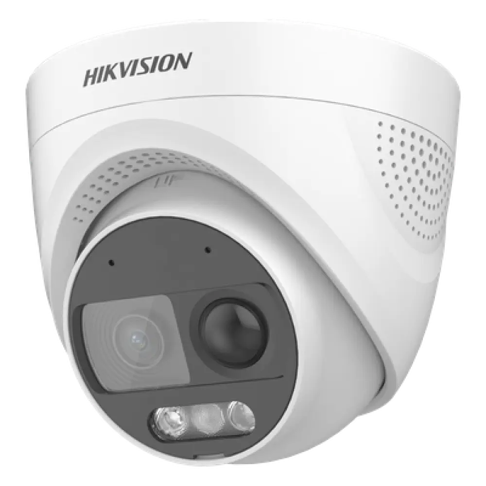 Cámara Turret TURBOHD / 2 Megapixel 1080p / Imagen a Color 24/7 / Luz Blanca 20 m (65.6 ft) / Sensor PIR 110° / Sirena 93.5 dB / Estrobo Rojo-Azul / IP67 / WDR 130 dB / Micrófono Integrado