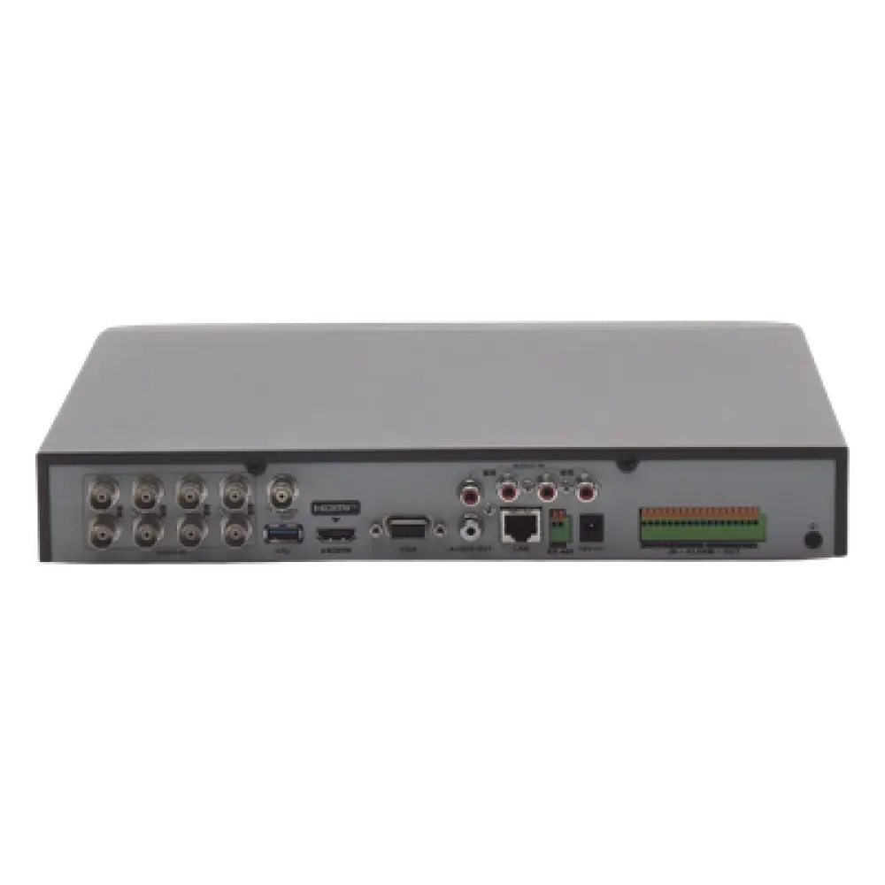DVR 8 Canales TurboHD + 8 Canales IP / 8 Megapixel (4K) / Acusense (Evita Falsas Alarmas) / Audio por Coaxitron / 1 Bahía de Disco Duro / 8 Entradas de Alarma / 4 Salidad de Alarma / H.265+ 