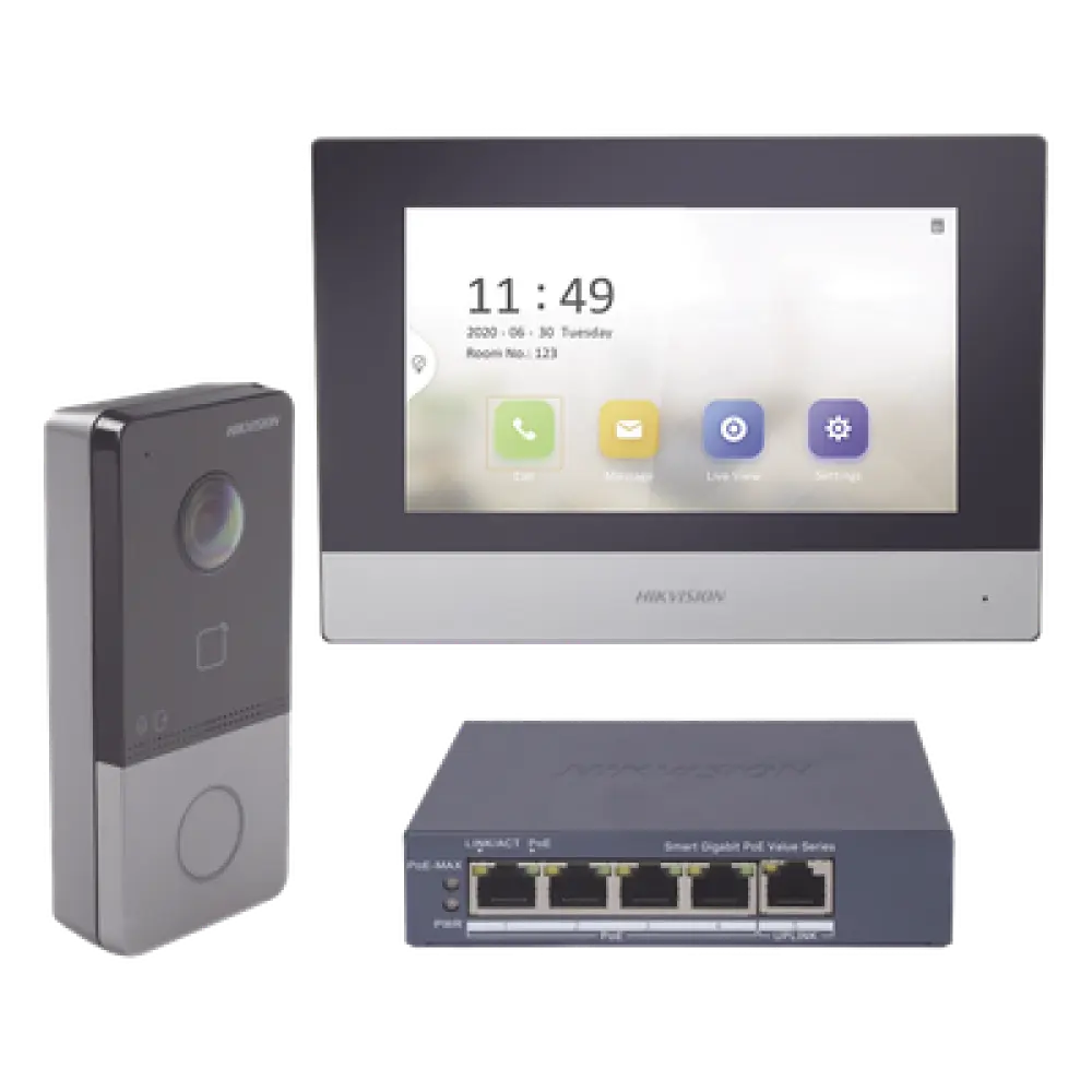 Kit Videoportero IP / Monitor 7" Táctil / 1080p / 129° / IR 3 m (9.84 ft) / IP65 / PoE / MIFARE / 1 Departamento