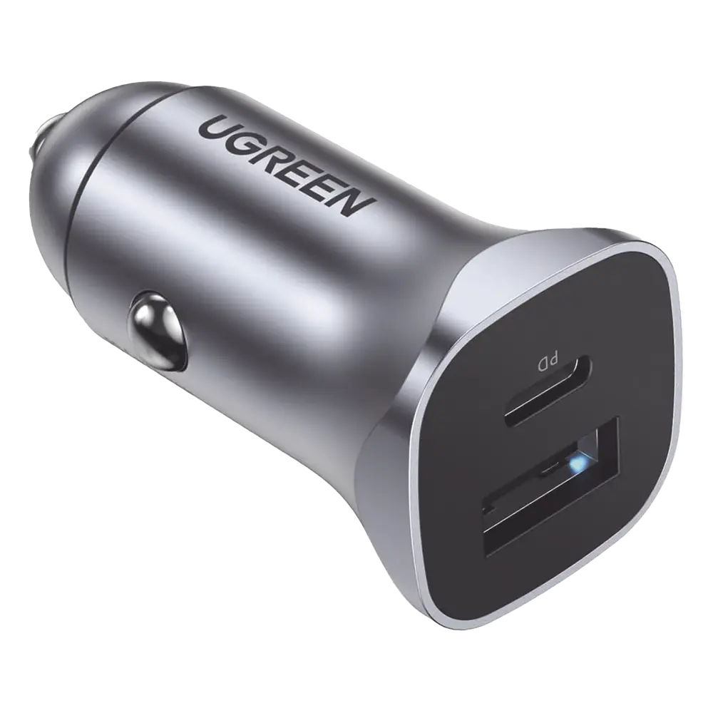 Cargador de Auto 24W | Puerto USB-A y USB-C | Carga Rápida | Compatible con Vehículos de 12 y 24 VCD | PD3.0 + QC3.0 | Indicador Led | Diseño Compacto | Chip Inteligente | Caja de Aluminio