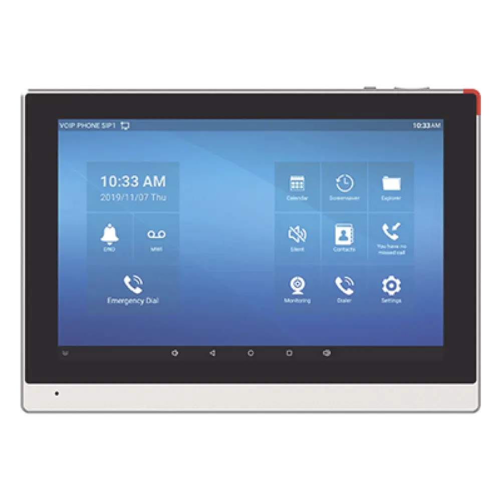 Monitor IP/SIP para interior con Android, Wi-Fi, pantalla táctil de 10.1", audio de 2 vías, PoE, 8 interfaces de entrada de alarma.