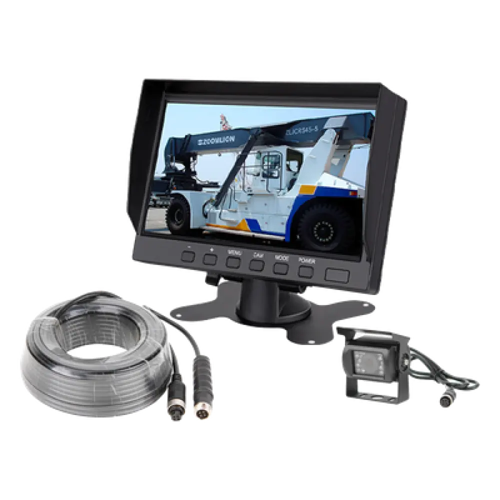 Sistema de Cámara de Reversa Alámbrico / Monitor LCD 7 Pulgadas Full HD / Cámara IR CMOS 18 LEDs / Ángulo de Visión 120° / IP69K / 12/24 VCC / Cable 20 m (65.6 ft)