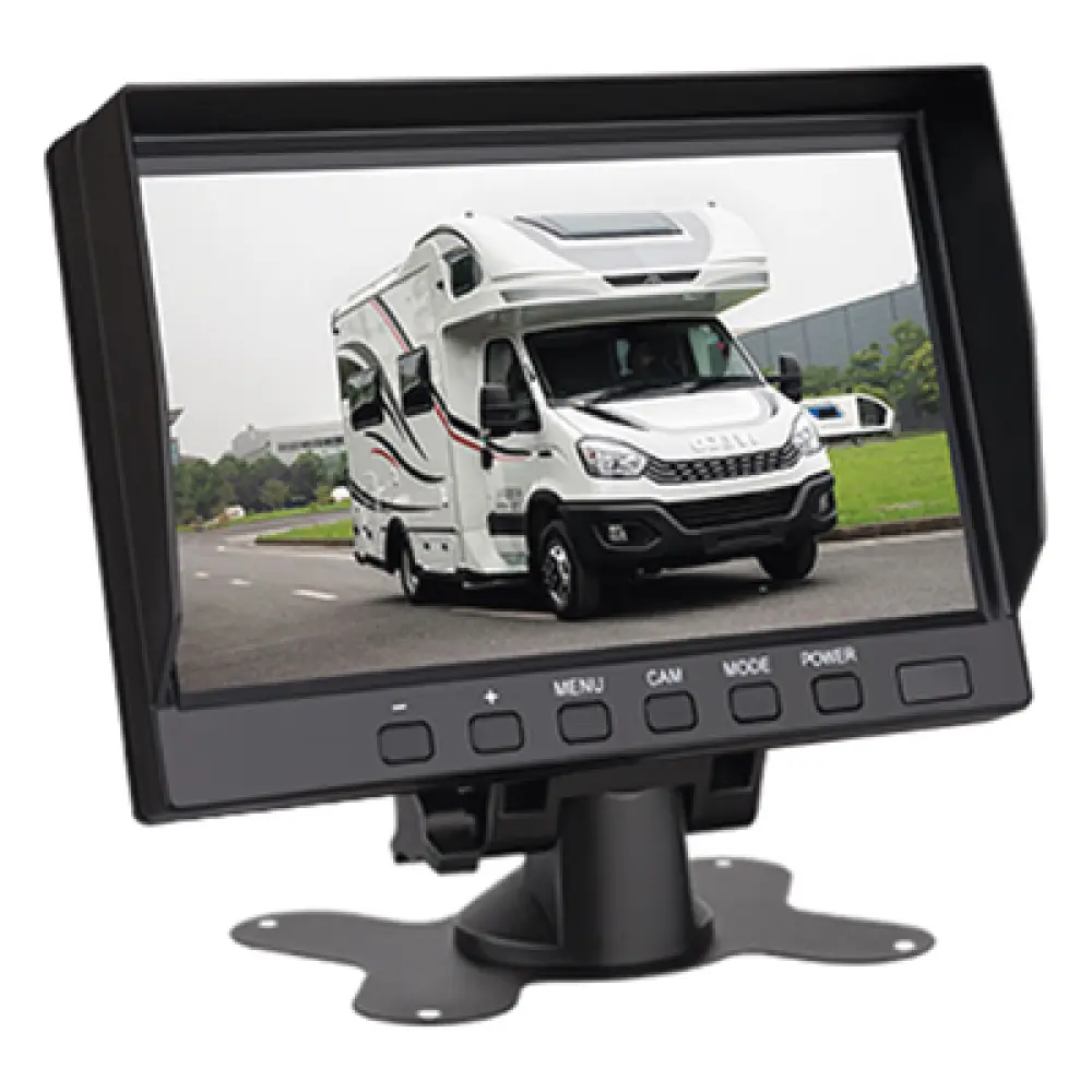 Sistema de Cámara de Reversa Alámbrico / Monitor LCD 7 Pulgadas Full HD / Cámara IR CMOS 18 LEDs / Ángulo de Visión 120° / IP69K / 12/24 VCC / Cable 20 m (65.6 ft)
