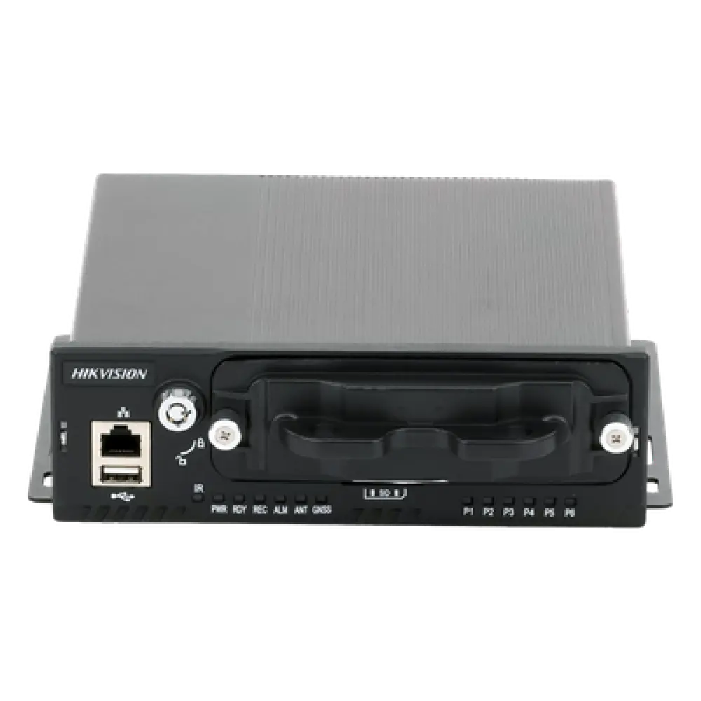 NVR Móvil Vehicular / 8 Canales / 4 PoE + 4 IP vía Switch / 2 Megapixel / H.265 / GPS + Sensor G / 2 Bahías HDD / Aluminio Industrial / 9-36 VCC