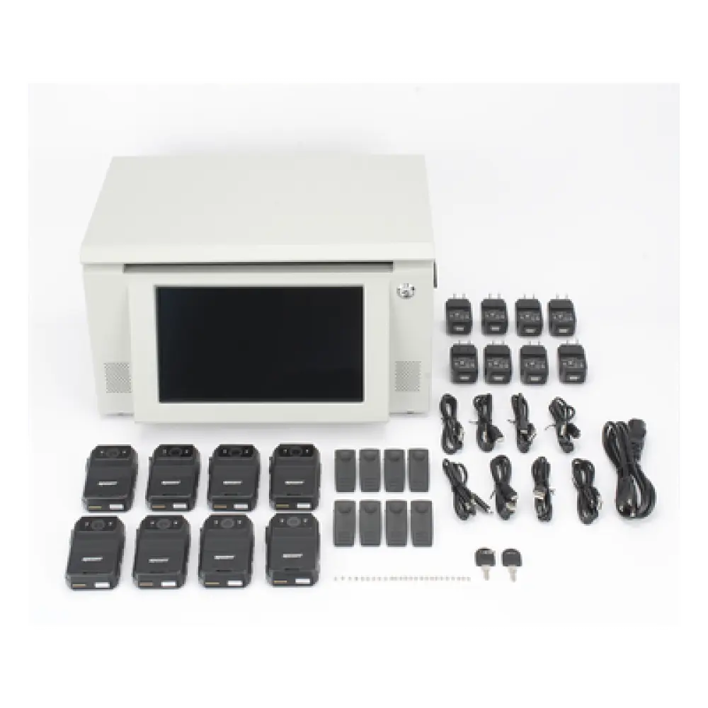 Kit Estación de Descarga para Bodycam / 8 Unidades / Pantalla Táctil 12 Pulgadas / Almacenamiento 36 TB / Ethernet FTP / 4G / 4K UHD