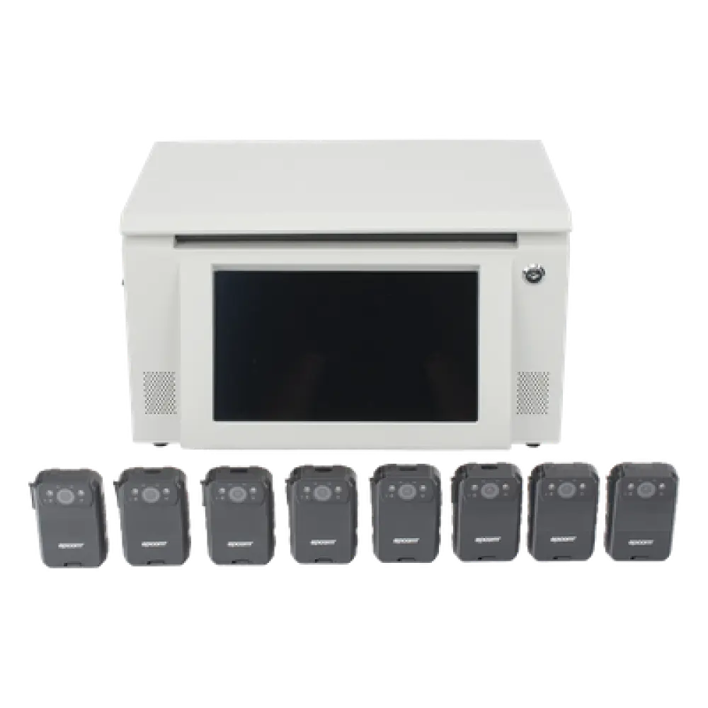 Kit Estación de Descarga para Bodycam / 8 Unidades / Pantalla Táctil 12 Pulgadas / Almacenamiento 36 TB / Ethernet FTP / 4G / 4K UHD