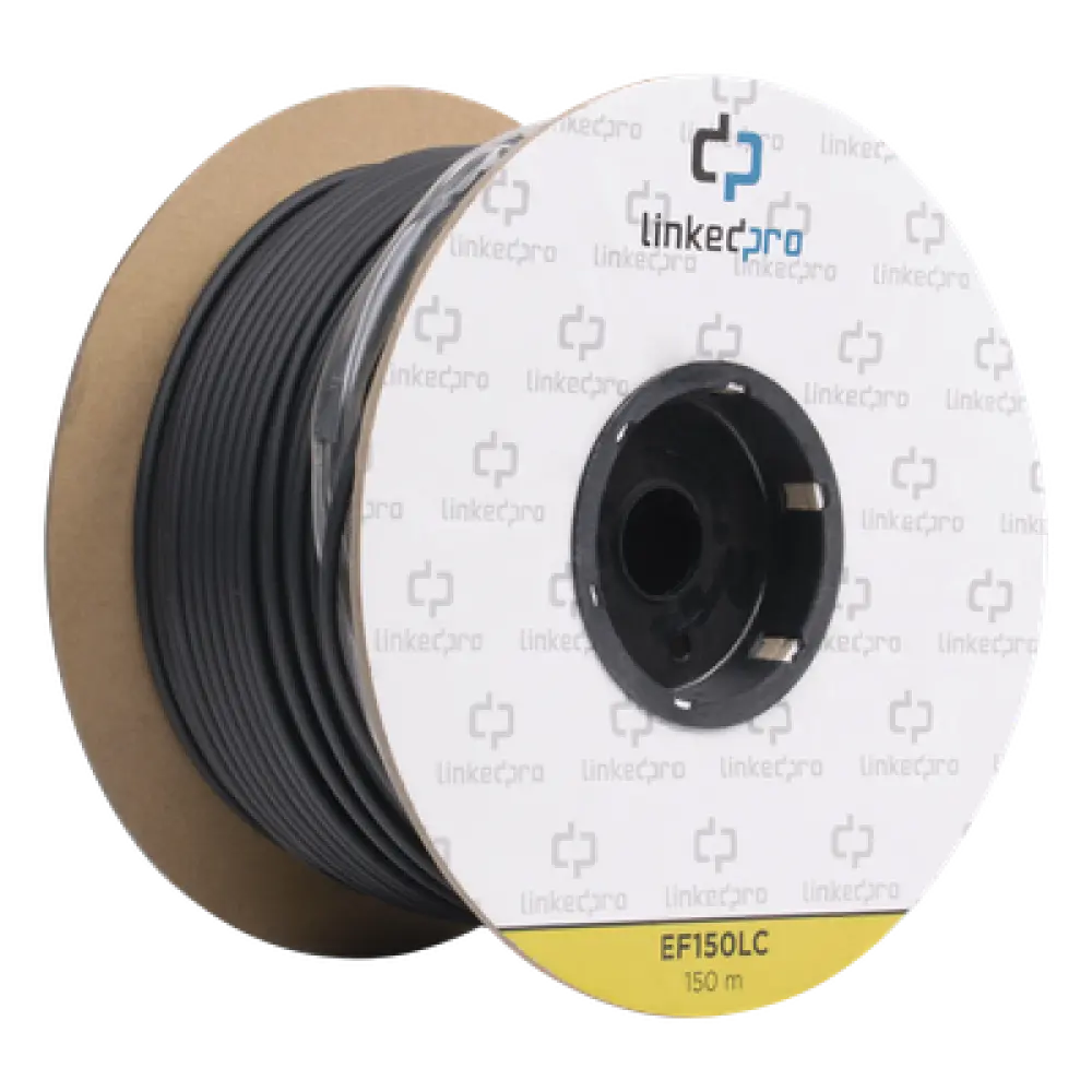 Carrete de Fibra Óptica Monomodo / Conectores LC-LC Dúplex / 150 m (492.13 pies) / Reforzada con Kevlar / Tight Buffer 900 μm / HDPE para Subterráneo