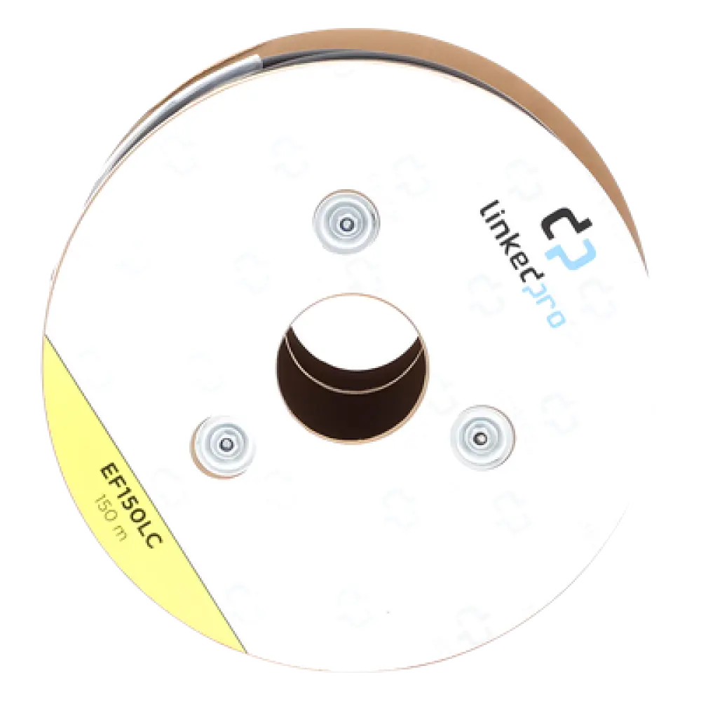 Carrete de Fibra Óptica Monomodo / Conectores LC-LC Dúplex / 150 m (492.13 pies) / Reforzada con Kevlar / Tight Buffer 900 μm / HDPE para Subterráneo