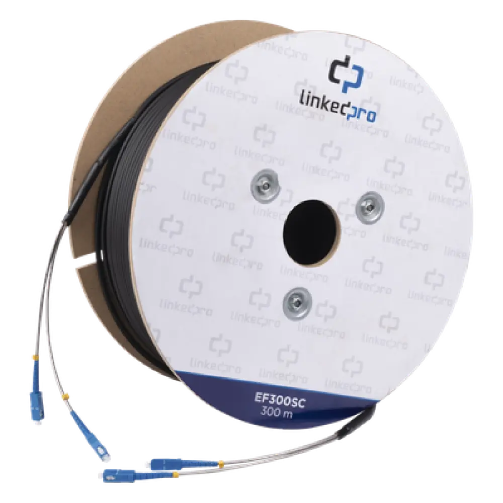Carrete de Fibra Óptica Monomodo / SC-SC Duplex / 300 m (984.25 pies) / Reforzado con Kevlar / Subterráneo por Tubería