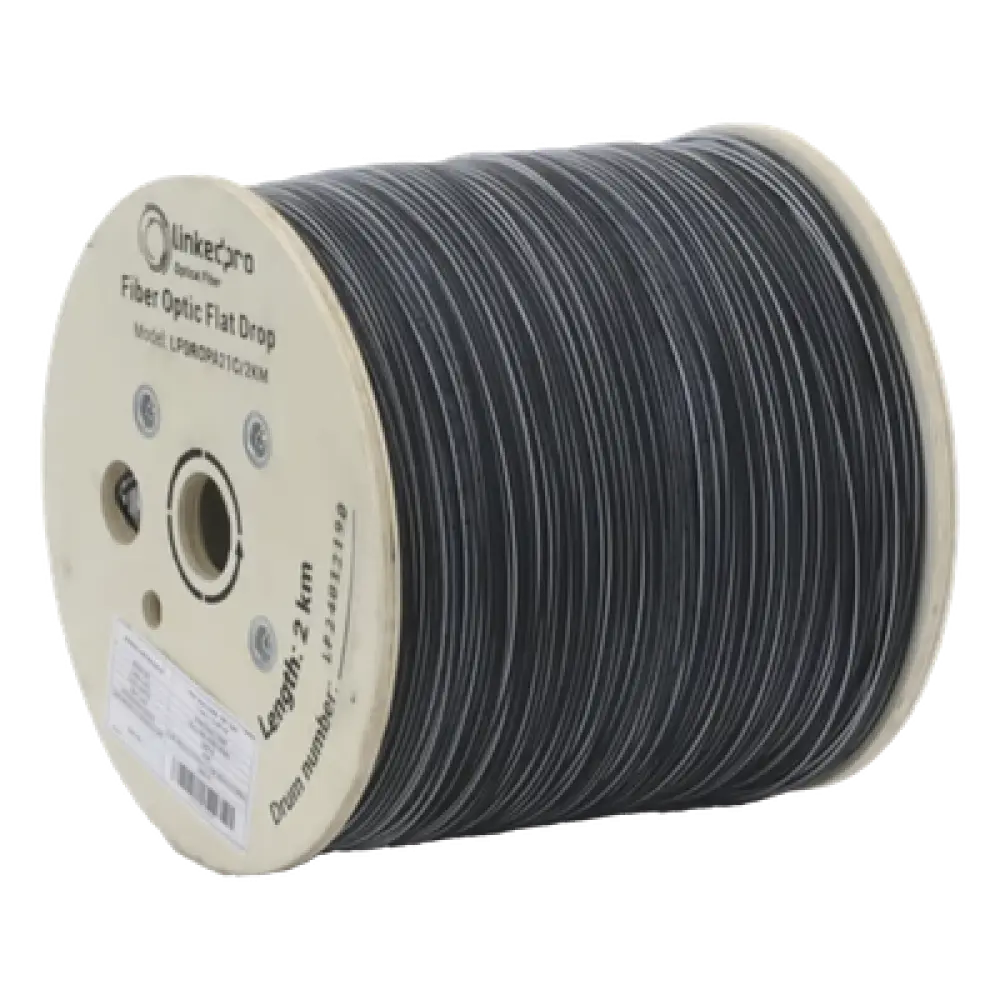 Carrete de Fibra Óptica Drop Plana / 2 km / G.657A2 Monomodo / 1 Hilo / Dieléctrica / Interior-Exterior / 6,562 ft