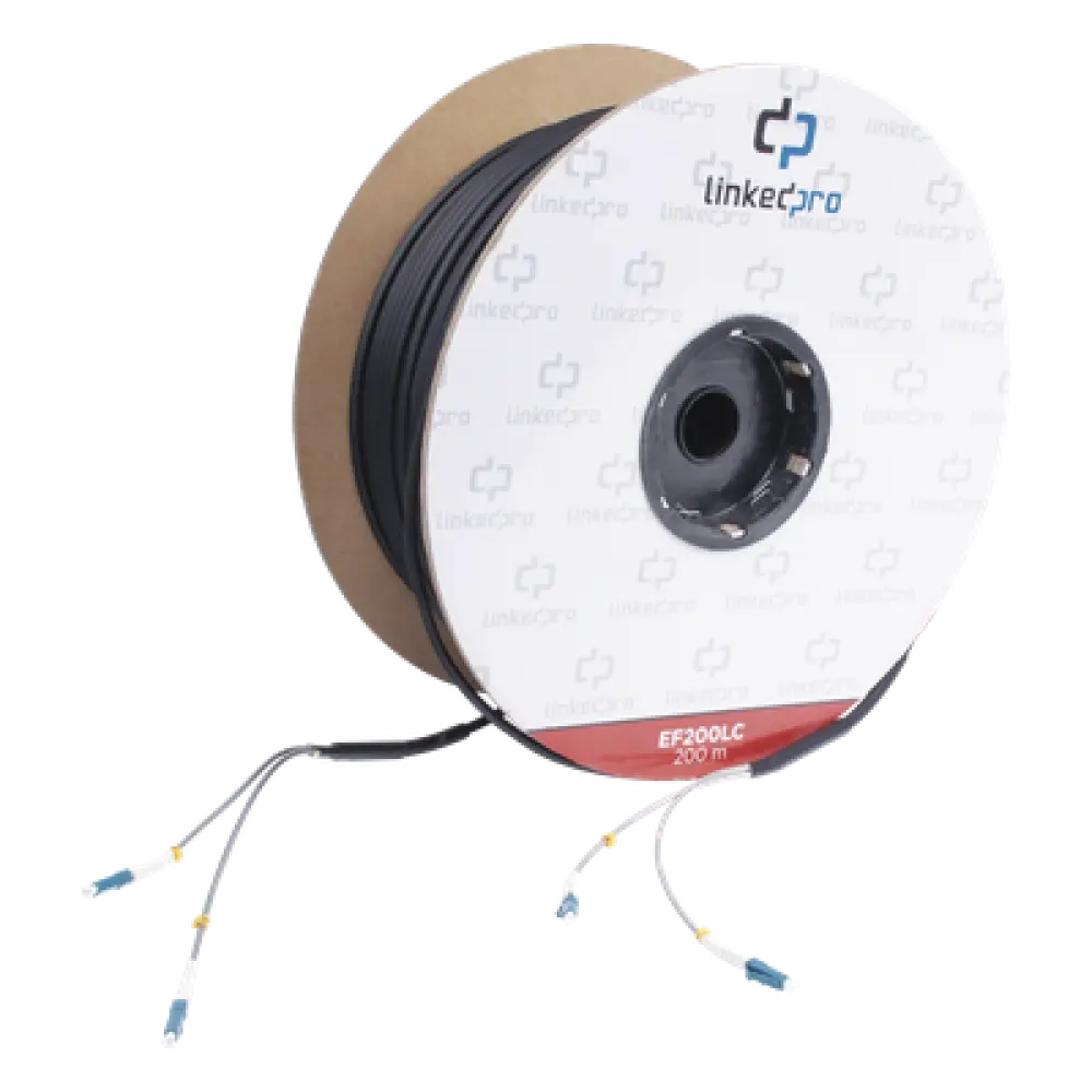 Carrete de Fibra Óptica Monomodo / LC-LC Dúplex / Kevlar / 200 m (656.17 pies) / HDPE Subterráneo