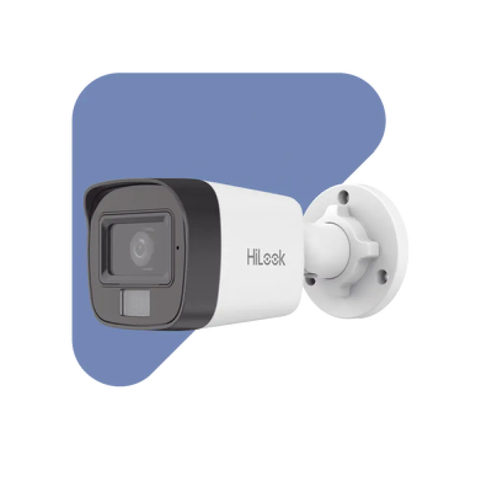 Cámara Bala IP / 4 Megapixel / Dual Light 20 m (65.6 ft) IR + 15 m (49.2 ft) Luz Blanca / Lente 2.8 mm / 104° / IP67 / PoE / Audio Integrado