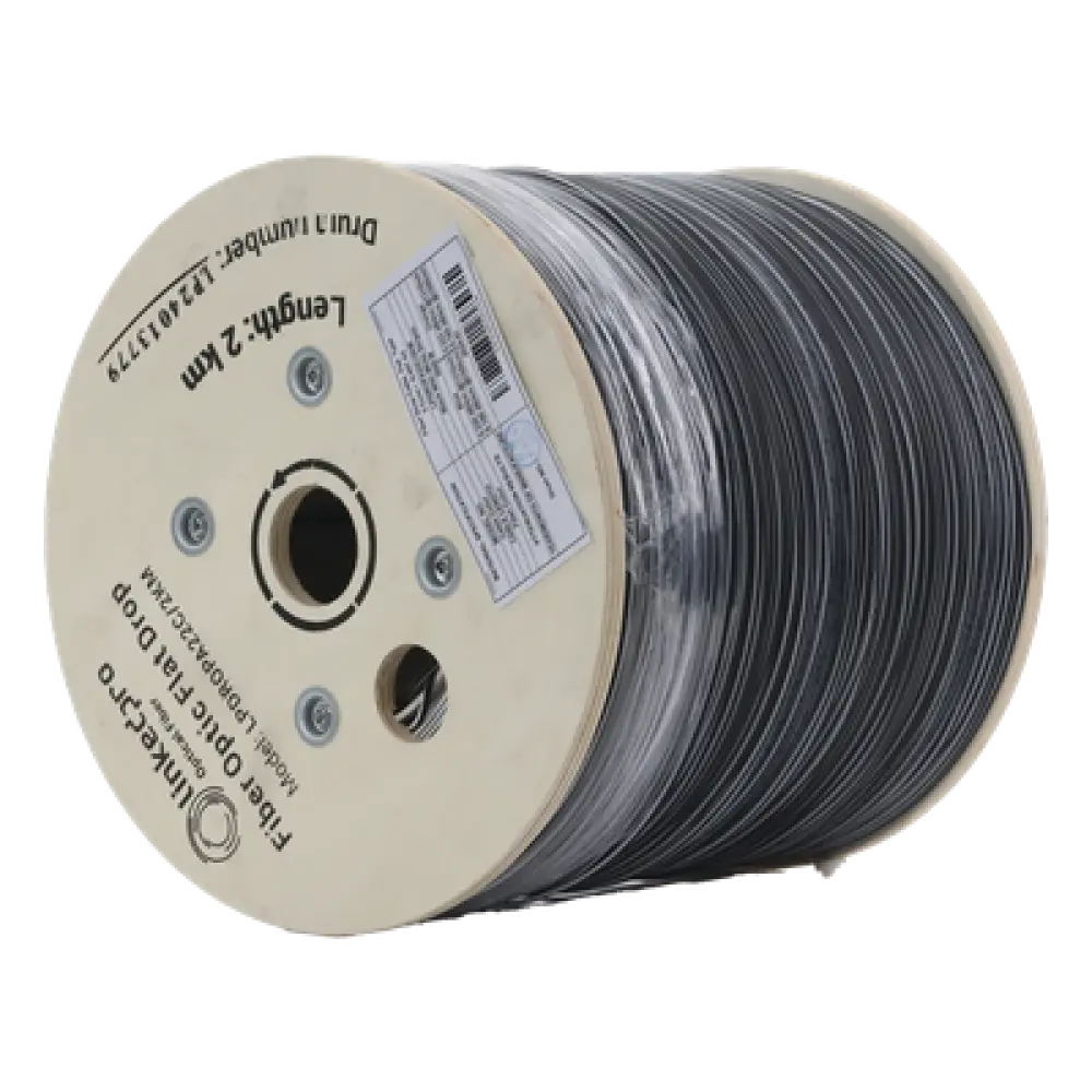 Carrete Fibra Óptica Drop / 2 km / G.657A2 / Bifibra Plana / LSZH / Dieléctrica / 2 Hilos / 6562 pies