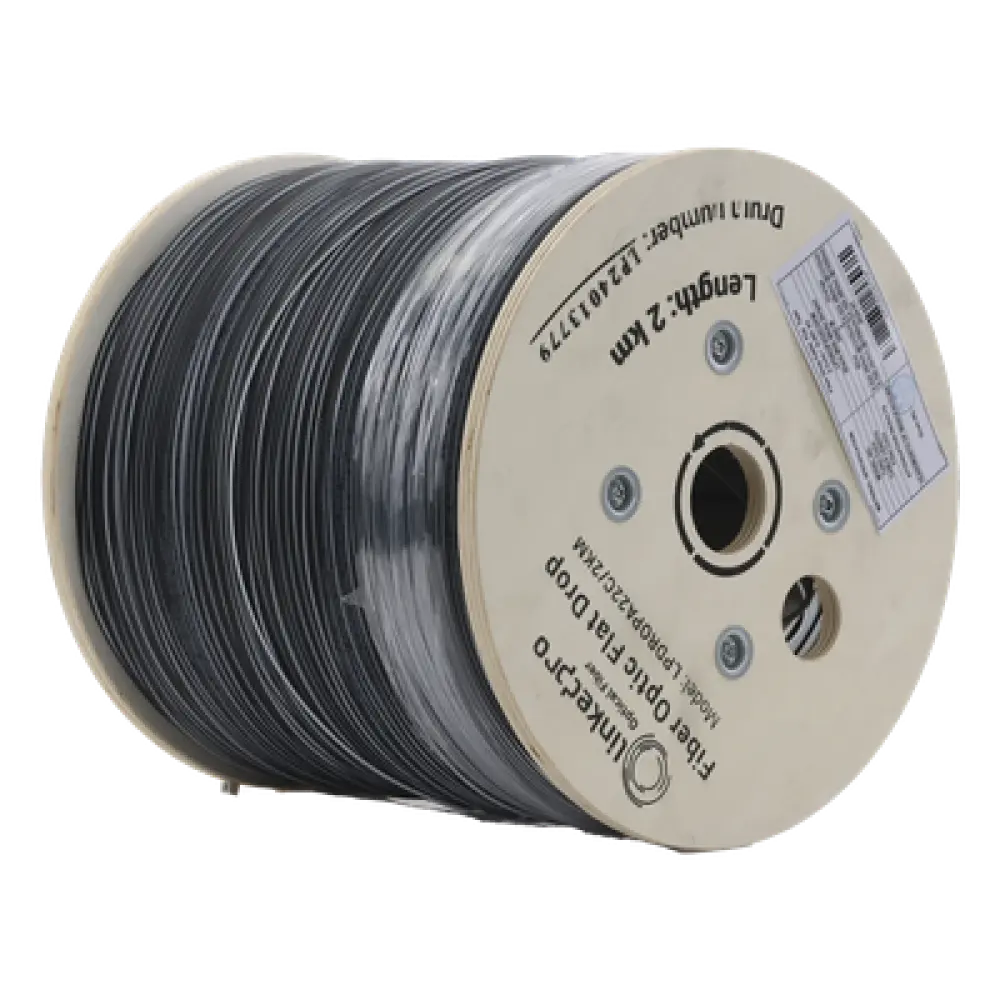 Carrete Fibra Óptica Drop / 2 km / G.657A2 / Bifibra Plana / LSZH / Dieléctrica / 2 Hilos / 6562 pies