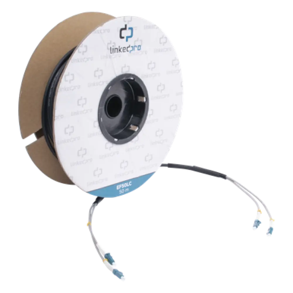 Carrete de Fibra Óptica / Monomodo 9/125 / LC-LC Dúplex / 50 m (164.04 pies) / Tight Buffer / Kevlar / Subterráneo por Tubería