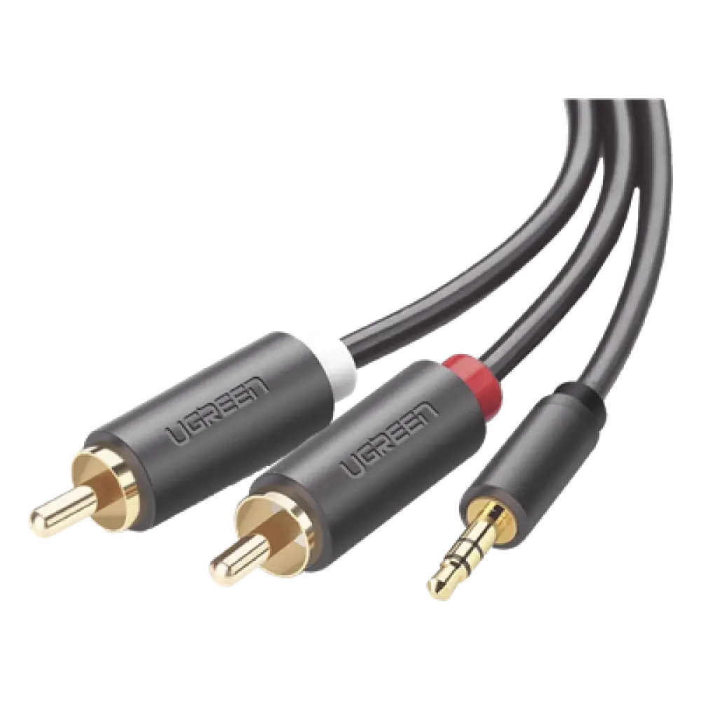 Cable de Audio 3.5mm a 2 RCA Macho / 5 Metros (16.40 Pies) / Blindaje Múltiple / Conectores Oro 24K / TPE Ecológico / ABS