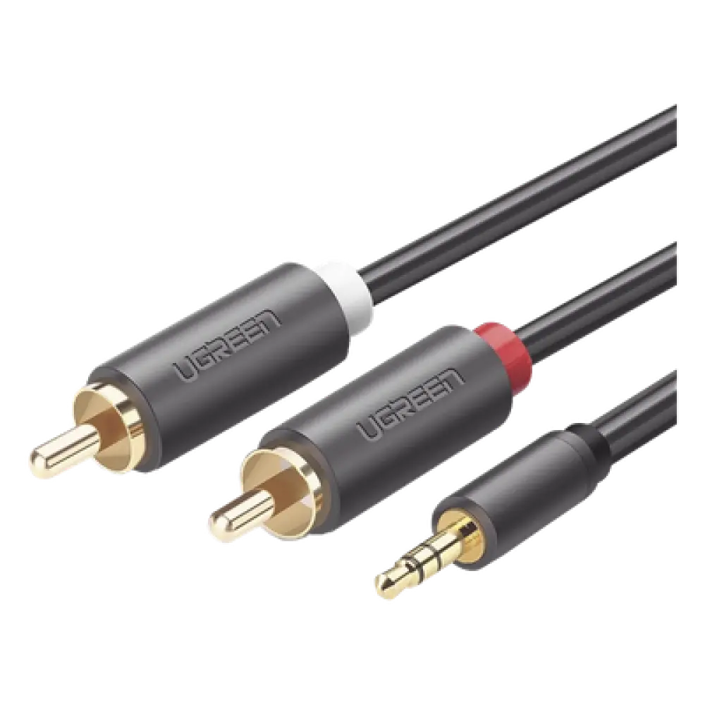 Cable de Audio 3.5mm a 2 RCA Macho / 5 Metros (16.40 Pies) / Blindaje Múltiple / Conectores Oro 24K / TPE Ecológico / ABS