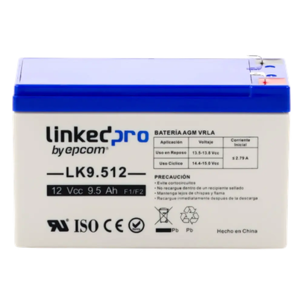 Batería de Respaldo AGM-VRLA / 12 V / 9.5 Ah / Vida Útil 5 Años / Terminales F1 + Adaptador F2 / Certificación UL