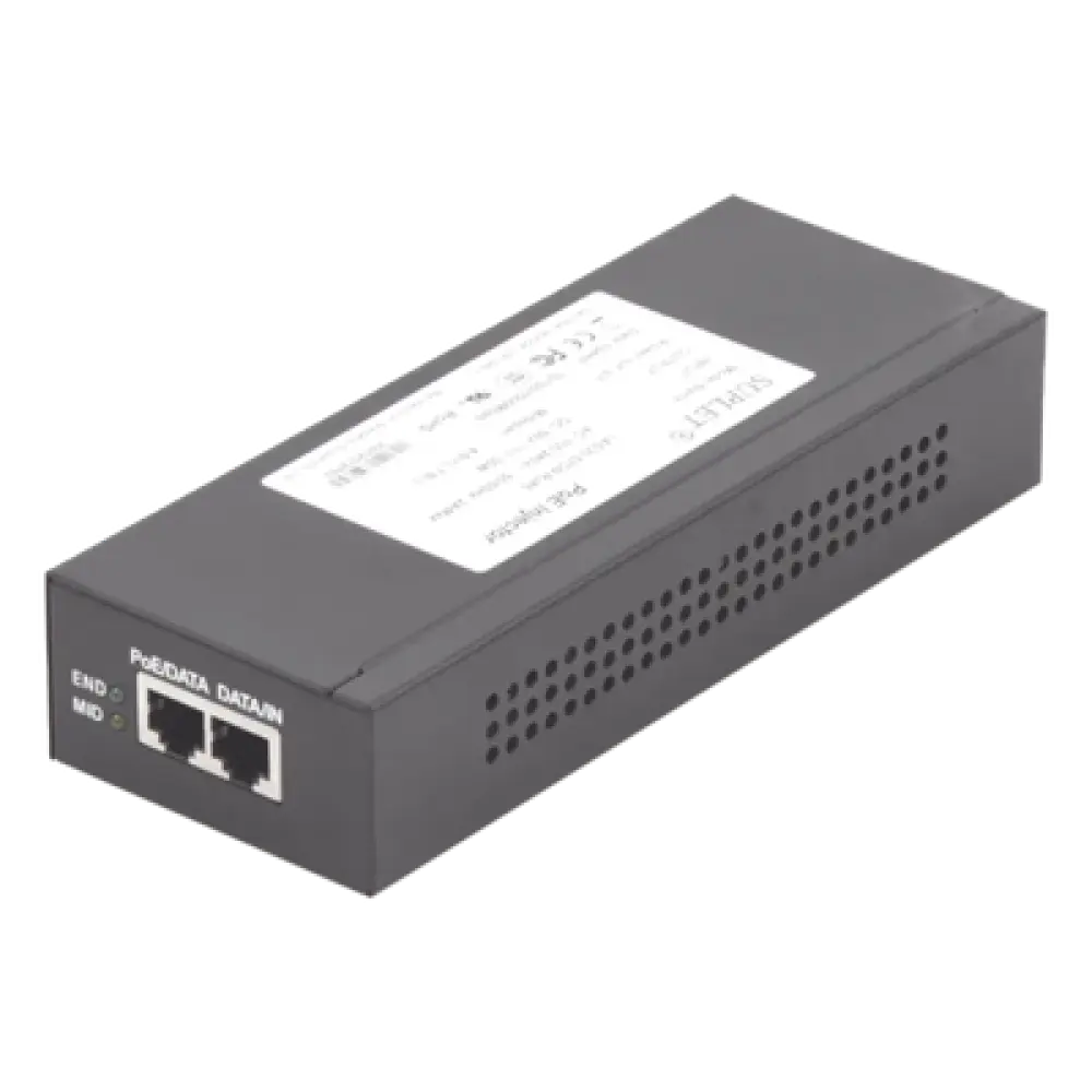 Inyector Hi-PoE / 56 Vcc / 60 W / 802.3af/at / Endspan y Midspan / 2.78 x 1.45 x 7.2 pulgadas