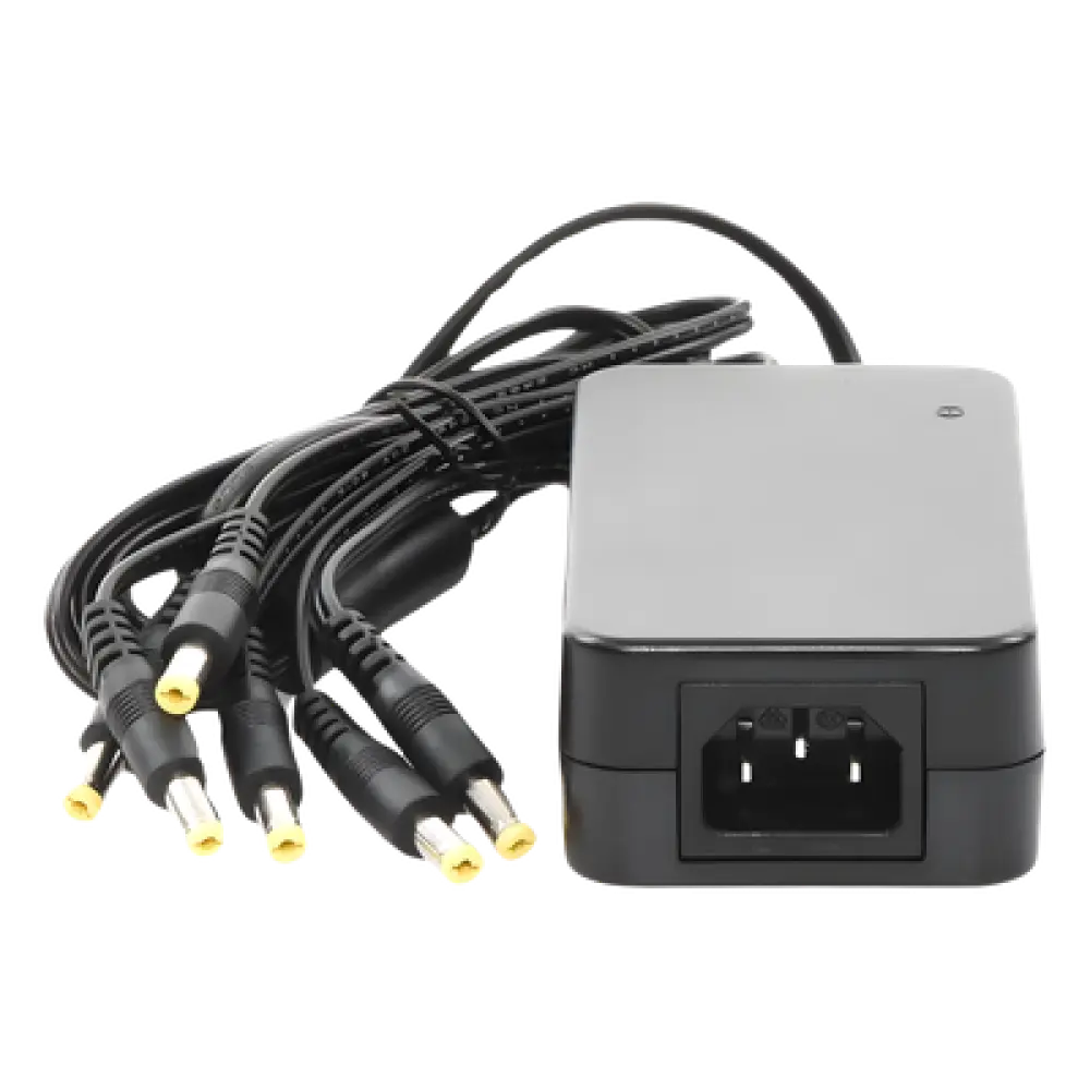 Fuente de Poder / 6 Salidas Jack Macho / 12 Vcc / 6 A / Entrada 100-240 VCA / 72 W / 117x62x34 mm (0.38x0.20x0.11 ft)